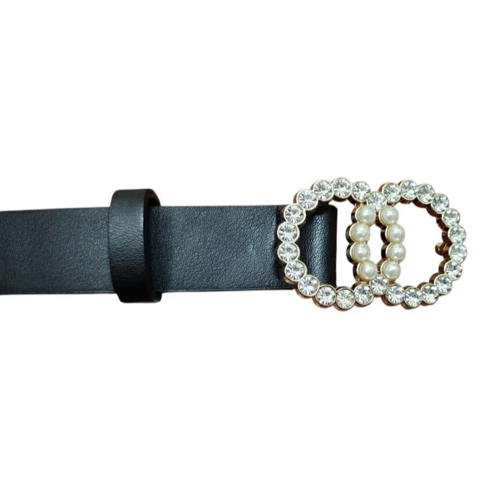 Primark Waist Belt with Pearl Rhinestone Buckle |Elegant Retro Glam Accessory S